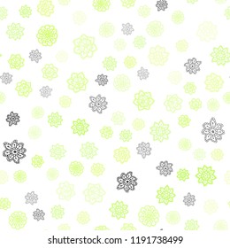 Light Green, Yellow vector seamless cover with beautiful snowflakes. Modern geometrical abstract illustration with crystals of ice. Pattern for trendy fabric, wallpapers.