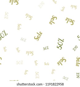 Light Green, Yellow vector seamless pattern with 50 percentage signs. Colorful set of  percentage signs in simple style. Pattern for ads, posters, banners of sales.