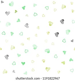 Light Green, Yellow vector seamless texture with lovely hearts. Blurred decorative design in doodle style with hearts. Pattern can be used for valentine's ad, booklets.