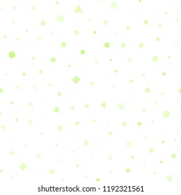 Light Green, Yellow vector seamless backdrop with lines, circles, rhombus. Decorative design in abstract style with lines, dots, cubes. Pattern for design of window blinds, curtains.