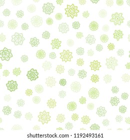 Light Green, Yellow vector seamless cover with beautiful snowflakes. Blurred decorative design in xmas style with snow. Template for business cards, websites.