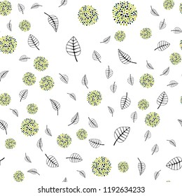 Light Green, Yellow vector seamless natural pattern with leaves, flowers. Colorful illustration in doodle style with leaves, flowers. Pattern for design of fabric, wallpapers.