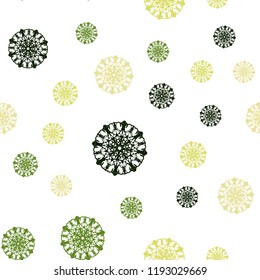 Light Green, Yellow vector seamless background with xmas snowflakes. Decorative shining illustration with snow on abstract template. Trendy design for wallpaper, fabric makers.