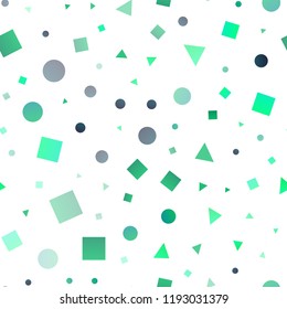 Light Green, Yellow vector seamless template with crystals, circles, squares. Abstract illustration with colorful dots, lines, cubes. Pattern for design of window blinds, curtains.