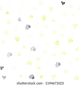 Light Green, Yellow vector seamless pattern with colorful hearts. Hearts on blurred abstract background with colorful gradient. Template for Valentine's greeting postcards.