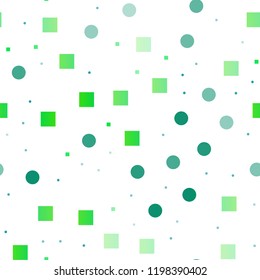 Light Green, Yellow vector seamless texture with disks, rectangles. Decorative design in abstract style with circles, rectangles. Pattern for design of window blinds, curtains.