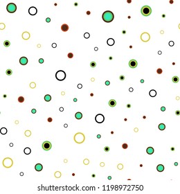 Light Green, Yellow vector seamless cover with spots. Illustration with set of shining colorful abstract circles. Template for business cards, websites.