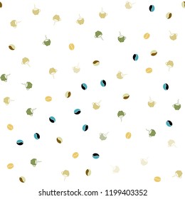 Light Green, Yellow vector seamless background with coffee, beans. Gradient illustration with coffee beans, tea cups. Design for ad, poster, banner of cafes, restaurants.