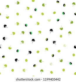 Light Green, Yellow vector seamless background with coffee, beans. Colorful illustration with gradient coffee beans, mugs. Doodle design for your business advert of cafes.