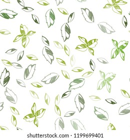 Light Green, Yellow vector seamless abstract pattern with leaves. Glitter abstract illustration with doodles and leaves. Pattern for design of window blinds, curtains.
