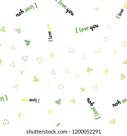 Light Green, Yellow vector seamless template with doodle hearts. Illustration with hearts in love concept for valentine's day. Pattern for marriage gifts, congratulations.