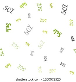 Light Green, Yellow vector seamless template with 50% selling. Illustration with signs of sales on abstract template. Pattern for ads, posters, banners of sales.