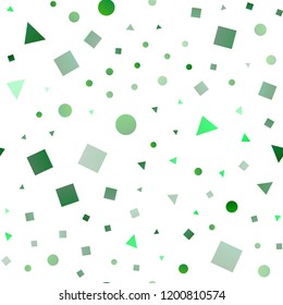 Light Green, Yellow vector seamless cover in polygonal style with circles. Abstract illustration with colorful dots, lines, cubes. Pattern for trendy fabric, wallpapers.