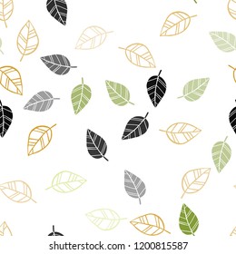 Light Green, Yellow vector seamless doodle background with leaves. Sketchy doodles with leaves on blurred background. Template for business cards, websites.
