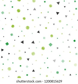 Light Green, Yellow vector seamless pattern with polygonal style with circles. Glitter abstract illustration with spheres, squares, lines. Pattern for design of window blinds, curtains.