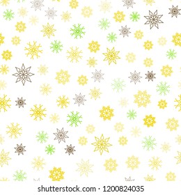 Light Green, Yellow vector seamless layout with bright snowflakes. Glitter abstract illustration with crystals of ice. Pattern for trendy fabric, wallpapers.