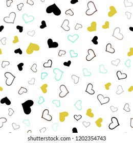 Light Green, Yellow vector seamless pattern with colorful hearts. Beautiful colored illustration with hearts in celebration style. Beautiful design for your business advert of anniversary.