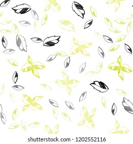 Light Green, Yellow vector seamless elegant pattern with leaves. A vague abstract illustration with leaves in doodles style. Pattern for design of fabric, wallpapers.