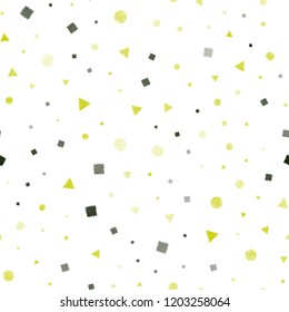 Light Green, Yellow vector seamless backdrop with lines, circles, rhombus. Abstract illustration with colorful dots, lines, cubes. Pattern for design of fabric, wallpapers.