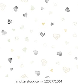 Light Green, Yellow vector seamless template with doodle hearts. Decorative shining illustration with hearts on abstract template. Design for ad, poster, banner of Valentine Day.