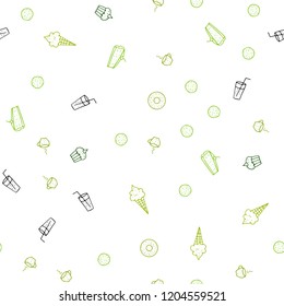 Light Green, Yellow vector seamless texture with delicious snacks. Glitter abstract sketch with gourmet food. Pattern for ads of breakfast, lunch, dinner.