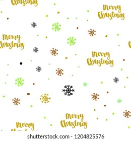 Light Green, Yellow vector seamless texture with colored snowflakes. Glitter abstract illustration with crystals of ice. Pattern for design of fabric, wallpapers.