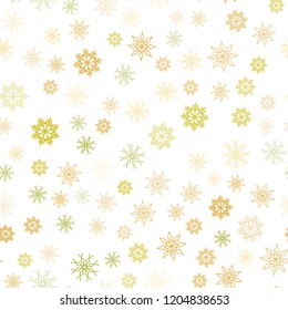 Light Green, Yellow vector seamless texture with colored snowflakes. Glitter abstract illustration with crystals of ice. Design for textile, fabric, wallpapers.