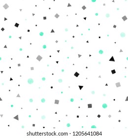 Light Green, Yellow vector seamless background with triangles, circles, cubes. Glitter abstract illustration with spheres, squares, lines. Trendy design for wallpaper, fabric makers.