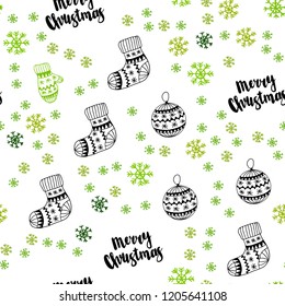 Light Green, Yellow vector seamless layout with bright snowflakes, balls, socks, mittens. Colorful illustration with xmas symbols. Texture for window blinds, curtains.