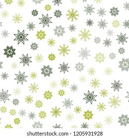Light Green, Yellow vector seamless pattern with christmas snowflakes. Decorative shining illustration with snow on abstract template. Trendy design for wallpaper, fabric makers.