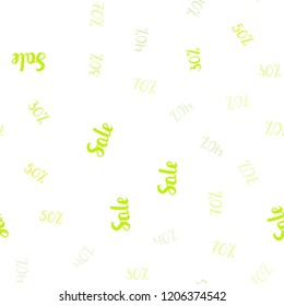 Light Green, Yellow vector seamless texture with selling prices 30, 40, 50, 70 %. Shining colorful illustration with isolated selling prices. Backdrop for super sales on Black Friday.