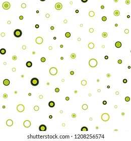 Light Green, Yellow vector seamless template with circles. Glitter abstract illustration with blurred drops of rain. Pattern for trendy fabric, wallpapers.
