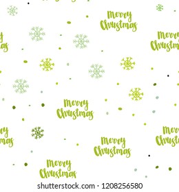 Light Green, Yellow vector seamless cover with beautiful snowflakes. Colorful decorative design in xmas style with snow. Pattern for design of window blinds, curtains.
