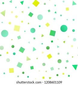 Light Green, Yellow vector seamless pattern in polygonal style with circles. Circles, lines, rhombus with colorful gradient. Design for textile, fabric, wallpapers.