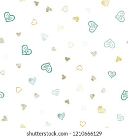 Light Green, Yellow vector seamless template with doodle hearts. Hearts on blurred abstract background with colorful gradient. Beautiful design for your business advert of anniversary.