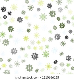 Light Green, Yellow vector seamless template with ice snowflakes. Decorative shining illustration with snow on abstract template. Pattern for design of fabric, wallpapers.