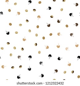 Light Green, Yellow vector seamless layout with coffee set. Gradient illustration with coffee beans, tea cups. Doodle design for your business advert of cafes.