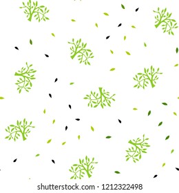 Light Green, Yellow vector seamless doodle texture with leaves, branches. Sketchy doodles on white background. Design for textile, fabric, wallpapers.