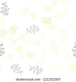 Light Green, Yellow vector seamless doodle texture with branches. Decorative design in Indian style on white background. Pattern for trendy fabric, wallpapers.