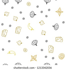 Light Green, Yellow vector seamless template with organic meal. Illustration with set of fresh food in doodle style. Design for ad, poster, banner of cafes or restaurants.