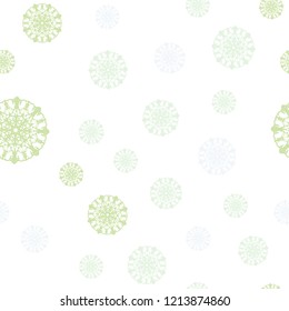 Light Green, Yellow vector seamless cover with beautiful snowflakes. Decorative shining illustration with snow on abstract template. Pattern for design of window blinds, curtains.