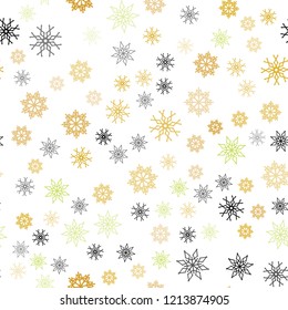 Light Green, Yellow vector seamless texture with colored snowflakes. Snow on blurred abstract background with gradient. Pattern for design of fabric, wallpapers.