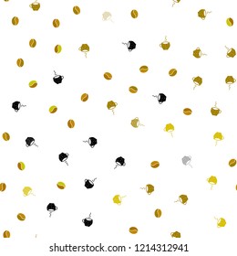 Light Green, Yellow vector seamless background with coffee, beans. Colorful illustration with gradient coffee beans, mugs. Pattern for menu of cafes and restaurants.