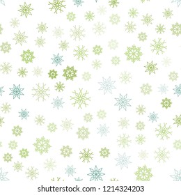 Light Green, Yellow vector seamless cover with beautiful snowflakes. Glitter abstract illustration with crystals of ice. Pattern for design of fabric, wallpapers.