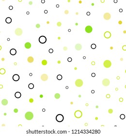 Light Green, Yellow vector seamless cover with spots. Beautiful colored illustration with blurred circles in nature style. Pattern for design of window blinds, curtains.
