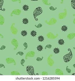 Light Green, Yellow vector seamless abstract pattern with leaves and flowers. Illustration with doodles on abstract template. Hand painted design for web, wrapping.