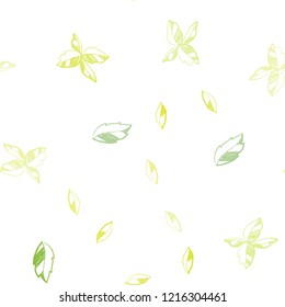 Light Green, Yellow vector seamless doodle background with leaves. Blurred decorative design in Indian style with leaves. Pattern for design of window blinds, curtains.