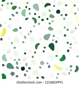 Light Green, Yellow vector seamless backdrop with dots, spots. Glitter abstract illustration with blurred drops of rain. Template for business cards, websites.