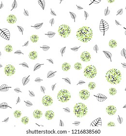 Light Green, Yellow vector seamless doodle texture with leaves, flowers. Gradient Leaves, flowers on white background. Pattern for design of fabric, wallpapers.