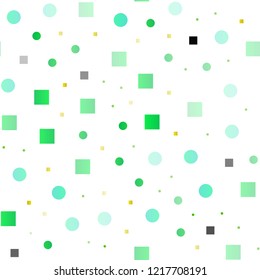 Light Green, Yellow vector seamless template with spots, rectangles. Colorful gradient with circles, rectangles on abstract backdrop. Design for textile, fabric, wallpapers.